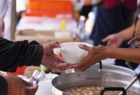 Serving Homeless People Food