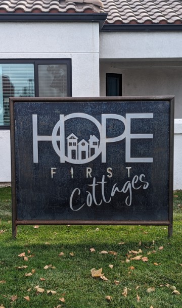 Hope First Cottages Sign at Women and Children&#039;s CrossRoads in Sparks, Nevada